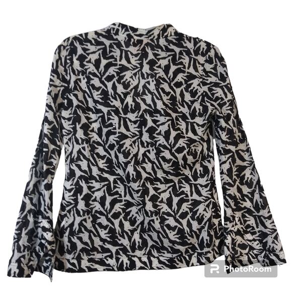 Tory Burch Black White Swinging Monkey Blouse Top Size 0 - Picture 3 of 9